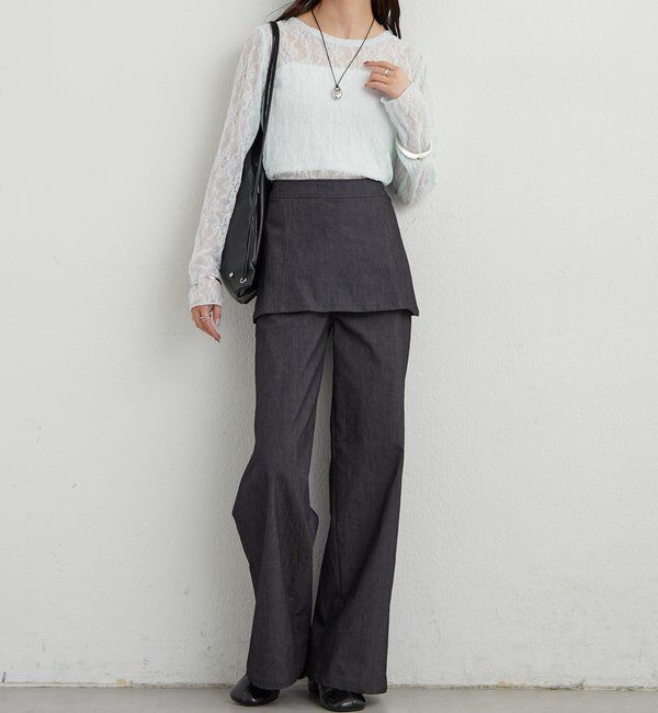  「裾ギャザーレースロングTシャツ」|Tシャツ・カットソー|