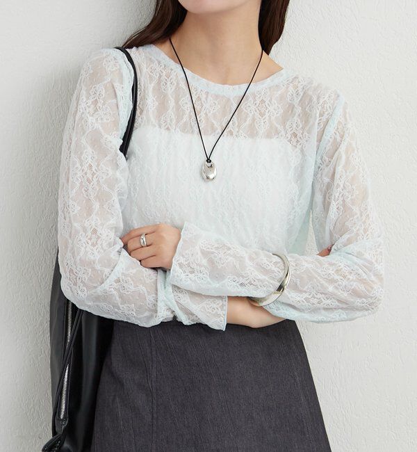  「裾ギャザーレースロングTシャツ」|Tシャツ・カットソー|