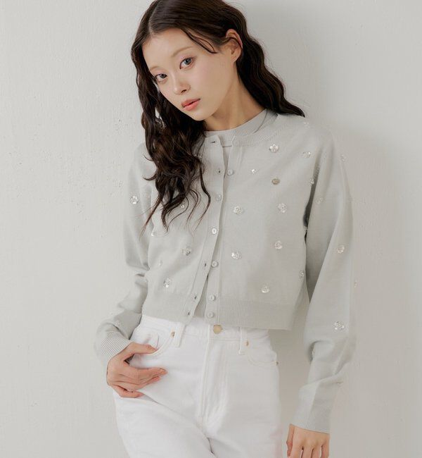  「【SALON by Chico】フラワービーズアンサンブルカーディガンセット」|カーディガン|ミント
