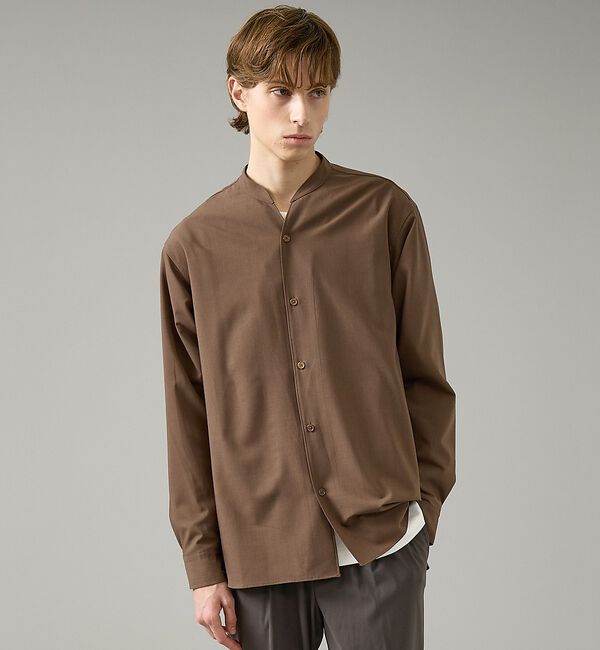 ABAHOUSE「Vネック スキッパーシャツ / バンドカラー」|シャツ・ブラウス|ブラウン