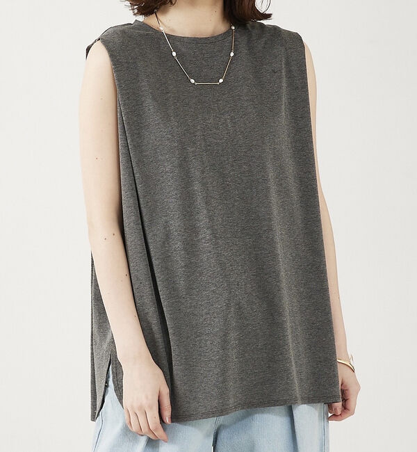 abahouse mavie「タックロングタンク」|Tシャツ・カットソー|チャコールグレー