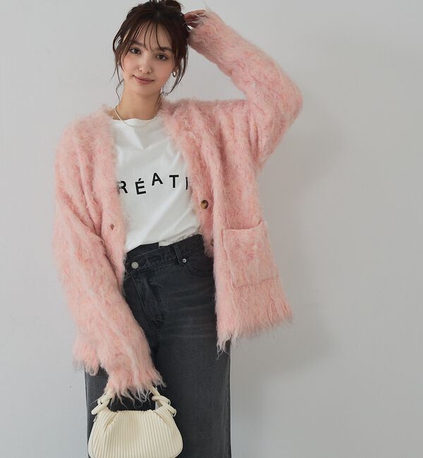 abahouse mavie「【スタッフ人気No1】シャギー起毛カーディガン/ニット/軽量/ガーリー/ふわふわ」|カーディガン|