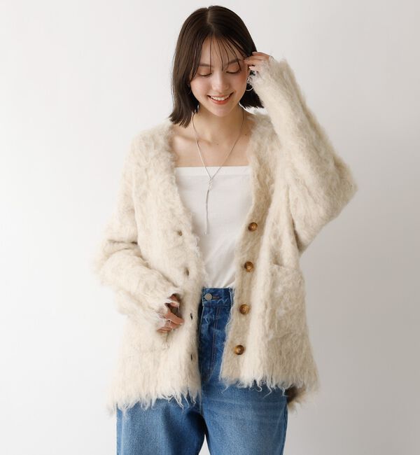 abahouse mavie「【スタッフ人気No1】シャギー起毛カーディガン/ニット/軽量/ガーリー/ふわふわ」|カーディガン|