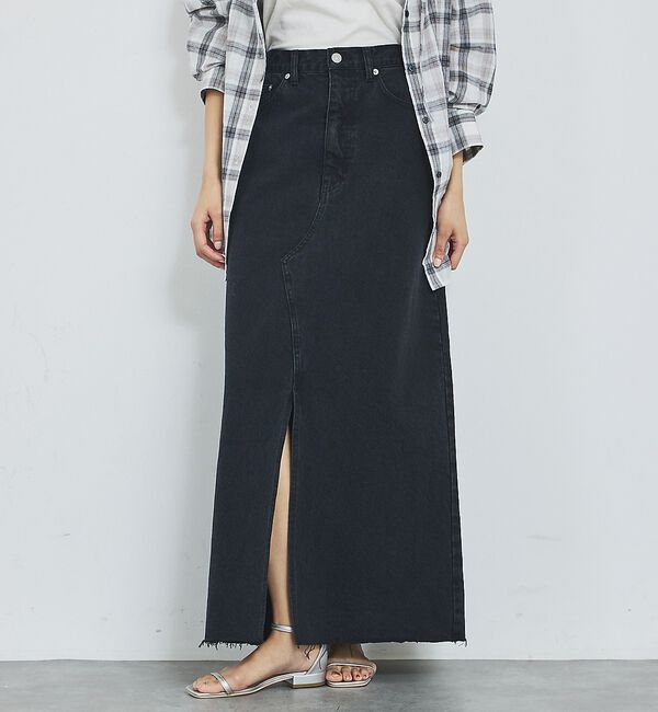 abahouse mavie「【前後スリット】Aラインデニムロングスカート/ハイウエスト/スタイルアップ/春服」|スカート|ブラック