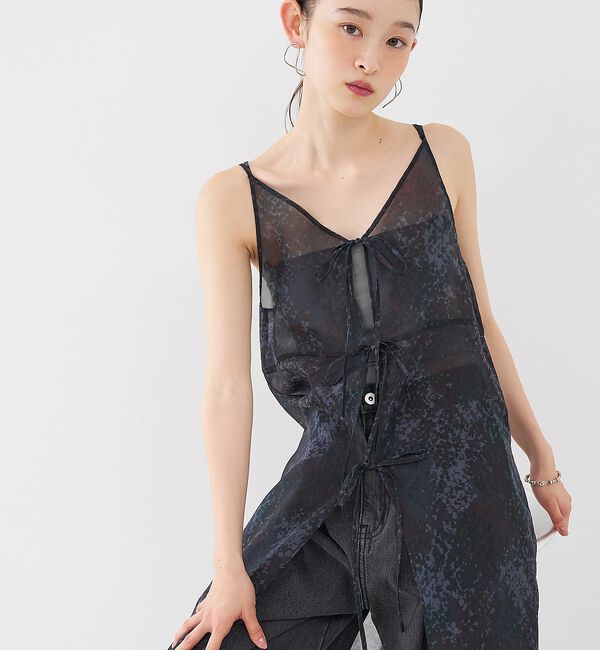 NOMINE「【前後着用可】水彩アート ニュアンス柄 2WAY シアー キャミワンピース ロン」|ワンピース|