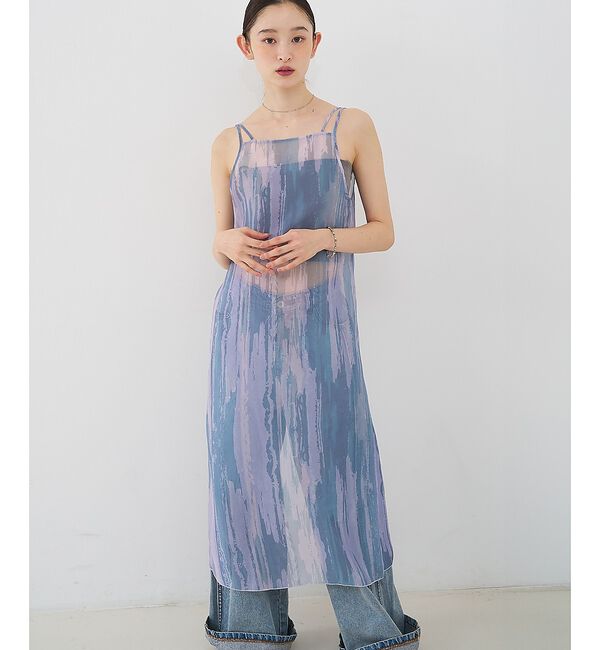 NOMINE「【前後着用可】水彩アート ニュアンス柄 2WAY シアー キャミワンピース ロン」|ワンピース|ピンク