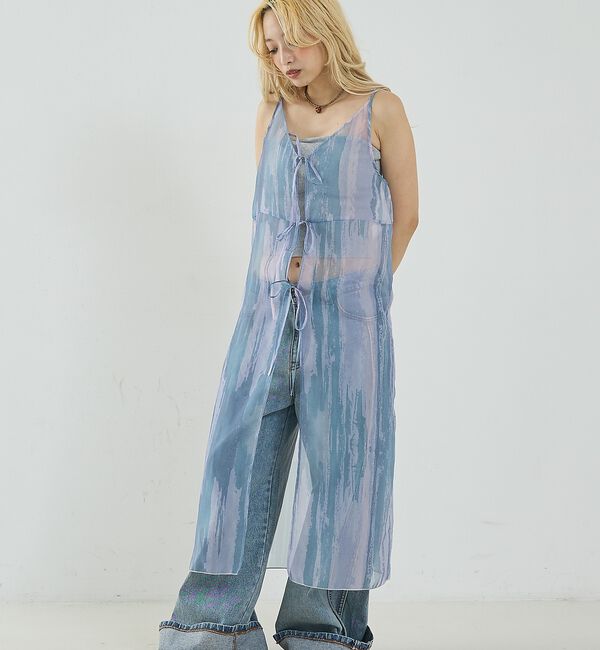 NOMINE「【前後着用可】水彩アート ニュアンス柄 2WAY シアー キャミワンピース ロン」|ワンピース|