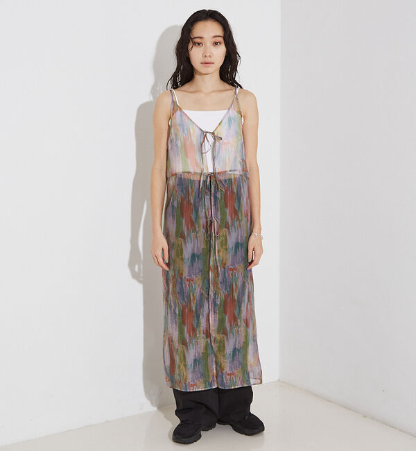 NOMINE「【前後着用可】水彩アート ニュアンス柄 2WAY シアー キャミワンピース ロン」|ワンピース|