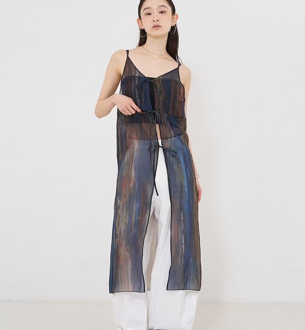 NOMINE「【前後着用可】水彩アート ニュアンス柄 2WAY シアー キャミワンピース ロン」|ワンピース|