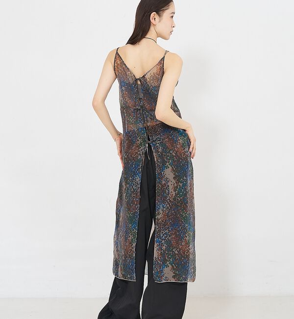 NOMINE「【前後着用可】水彩アート ニュアンス柄 2WAY シアー キャミワンピース ロン」|ワンピース|