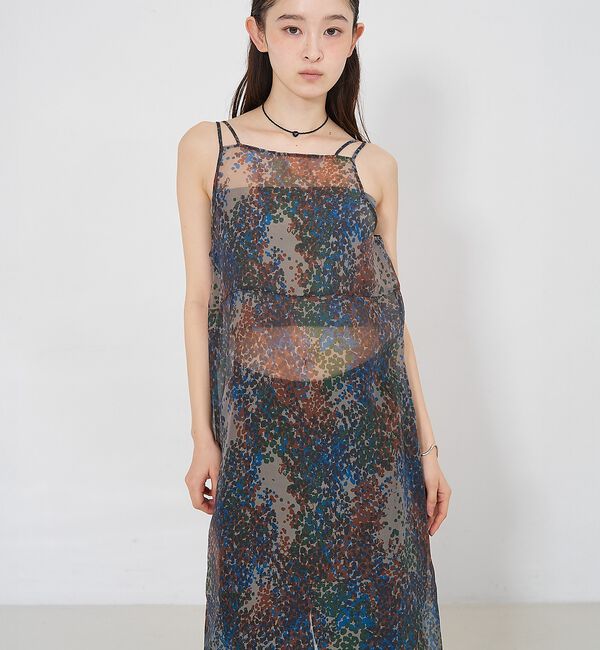 NOMINE「【前後着用可】水彩アート ニュアンス柄 2WAY シアー キャミワンピース ロン」|ワンピース|