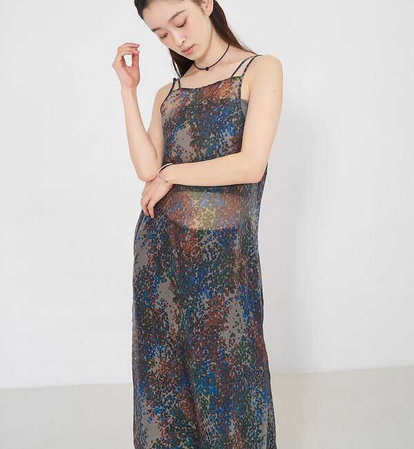 NOMINE「【前後着用可】水彩アート ニュアンス柄 2WAY シアー キャミワンピース ロン」|ワンピース|