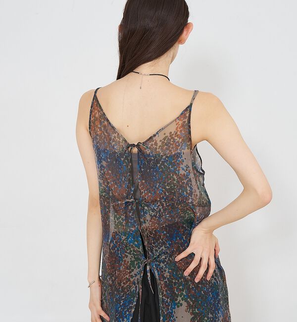 NOMINE「【前後着用可】水彩アート ニュアンス柄 2WAY シアー キャミワンピース ロン」|ワンピース|