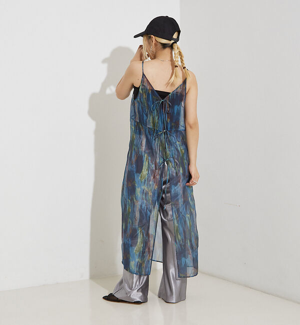 NOMINE「【前後着用可】水彩アート ニュアンス柄 2WAY シアー キャミワンピース ロン」|ワンピース|