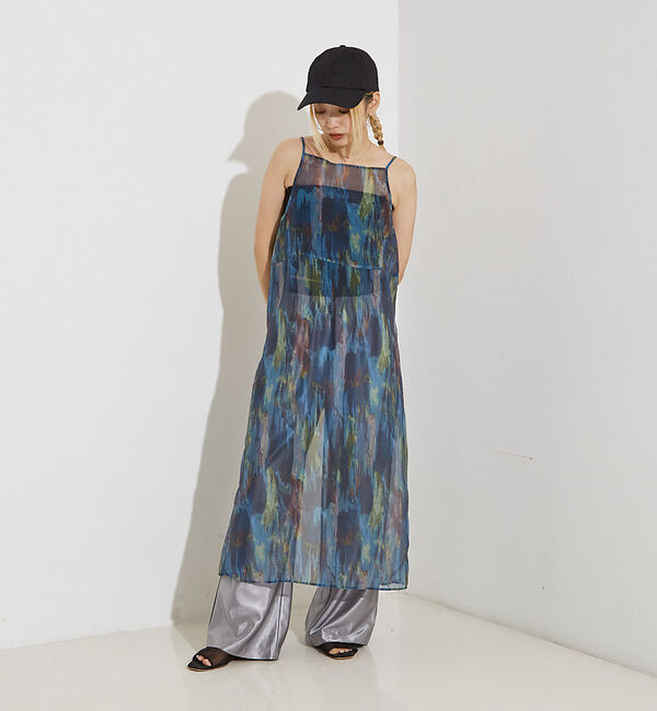 NOMINE「【前後着用可】水彩アート ニュアンス柄 2WAY シアー キャミワンピース ロン」|ワンピース|