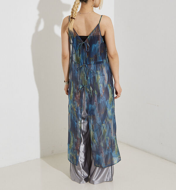 NOMINE「【前後着用可】水彩アート ニュアンス柄 2WAY シアー キャミワンピース ロン」|ワンピース|