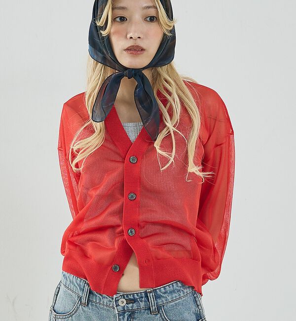 NOMINE「ジャガード シアー ニット カーディガン【予約】」|カーディガン|レッド