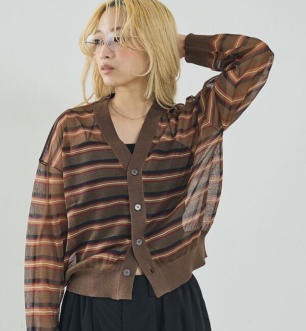 NOMINE「ジャガード シアー ニット カーディガン【予約】」|カーディガン|ブラウン