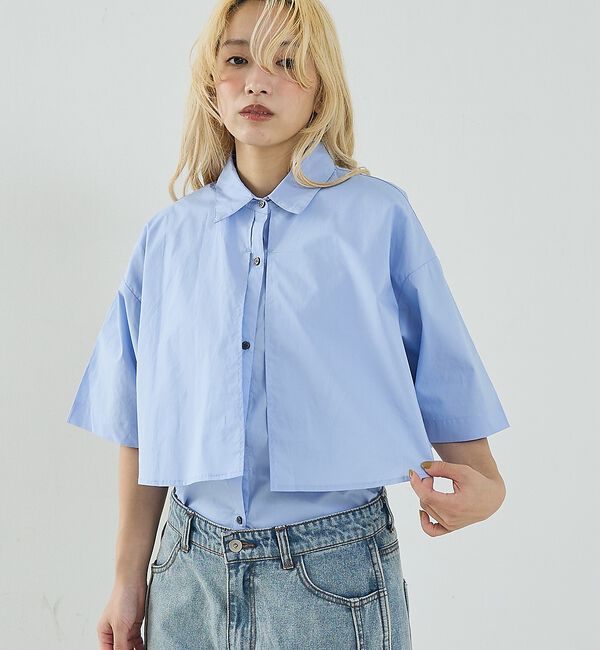 NOMINE「ロングヨーク ハーフスリーブ/半袖 シャツ【予約】」|シャツ・ブラウス|サックスブルー