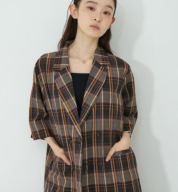 NOMINE「【セットアップ対応】ハーフスリーブ チェック ジャケット【予約】」|その他|ブラウン