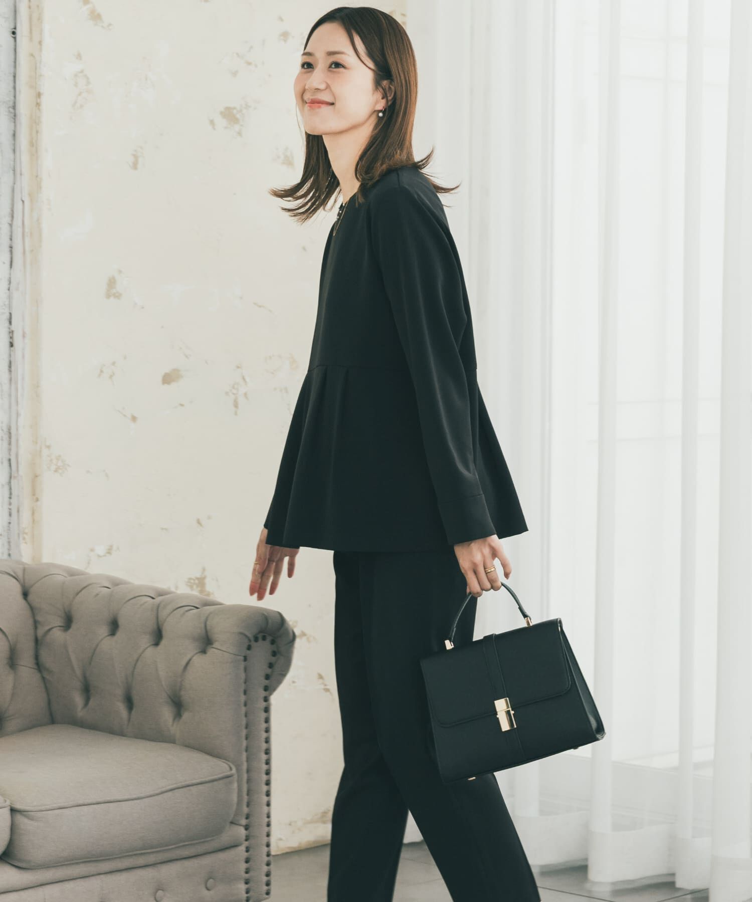 URBAN RESEARCH DOORS「ペプラムトップスセットアップ」|その他|ブラック