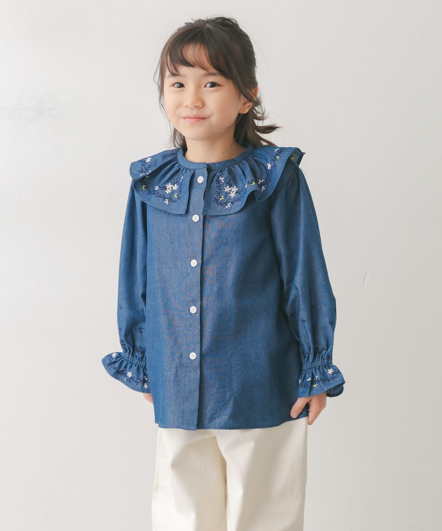 URBAN RESEARCH DOORS「『150サイズあり』フリルカラー刺繍ブラウス(KIDS)」|その他|ブルー