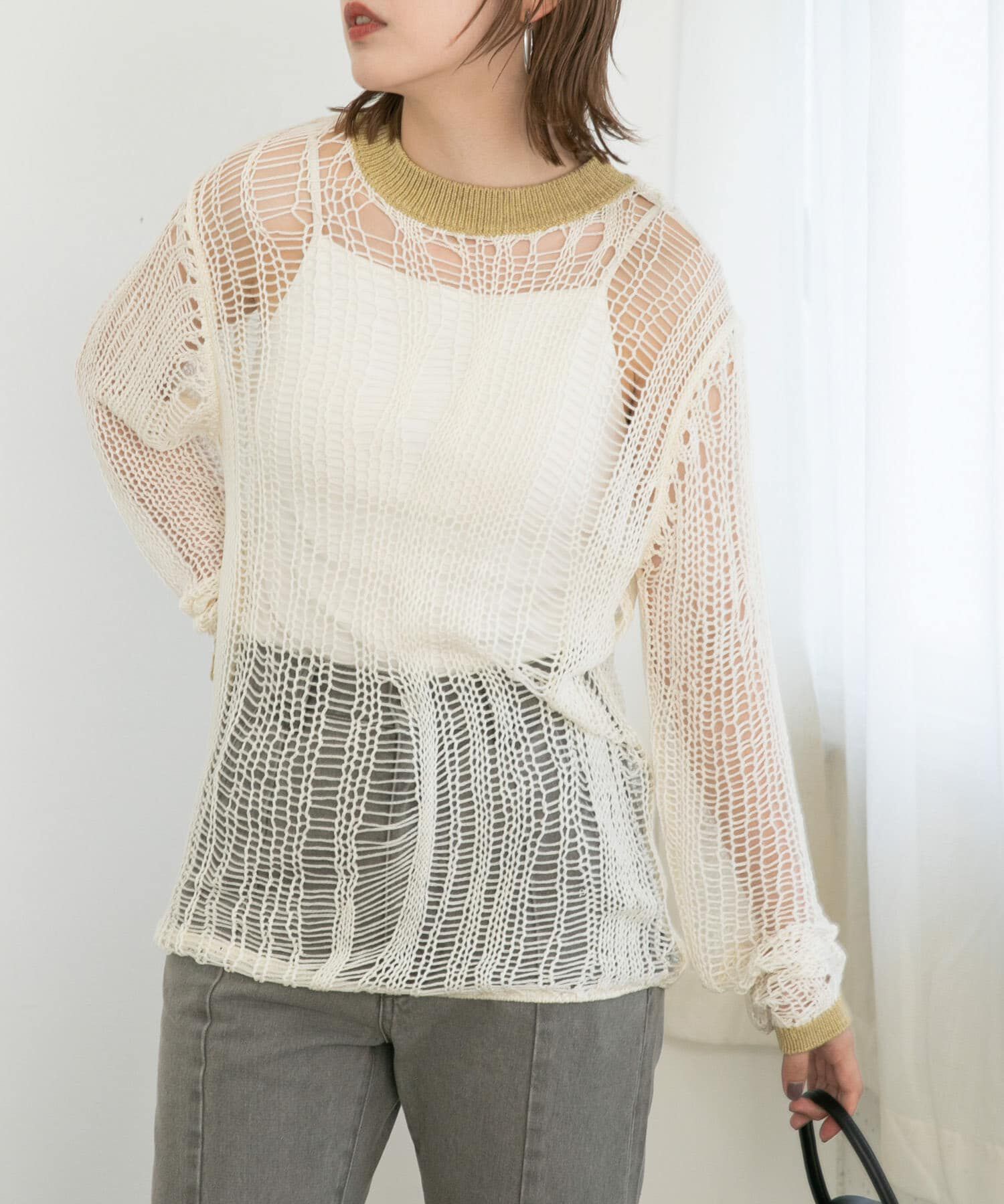  「ランダム透かし編みルーズニット」|ニット・セーター|