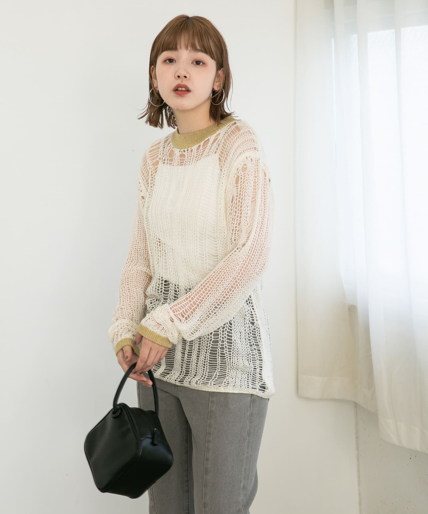  「ランダム透かし編みルーズニット」|ニット・セーター|