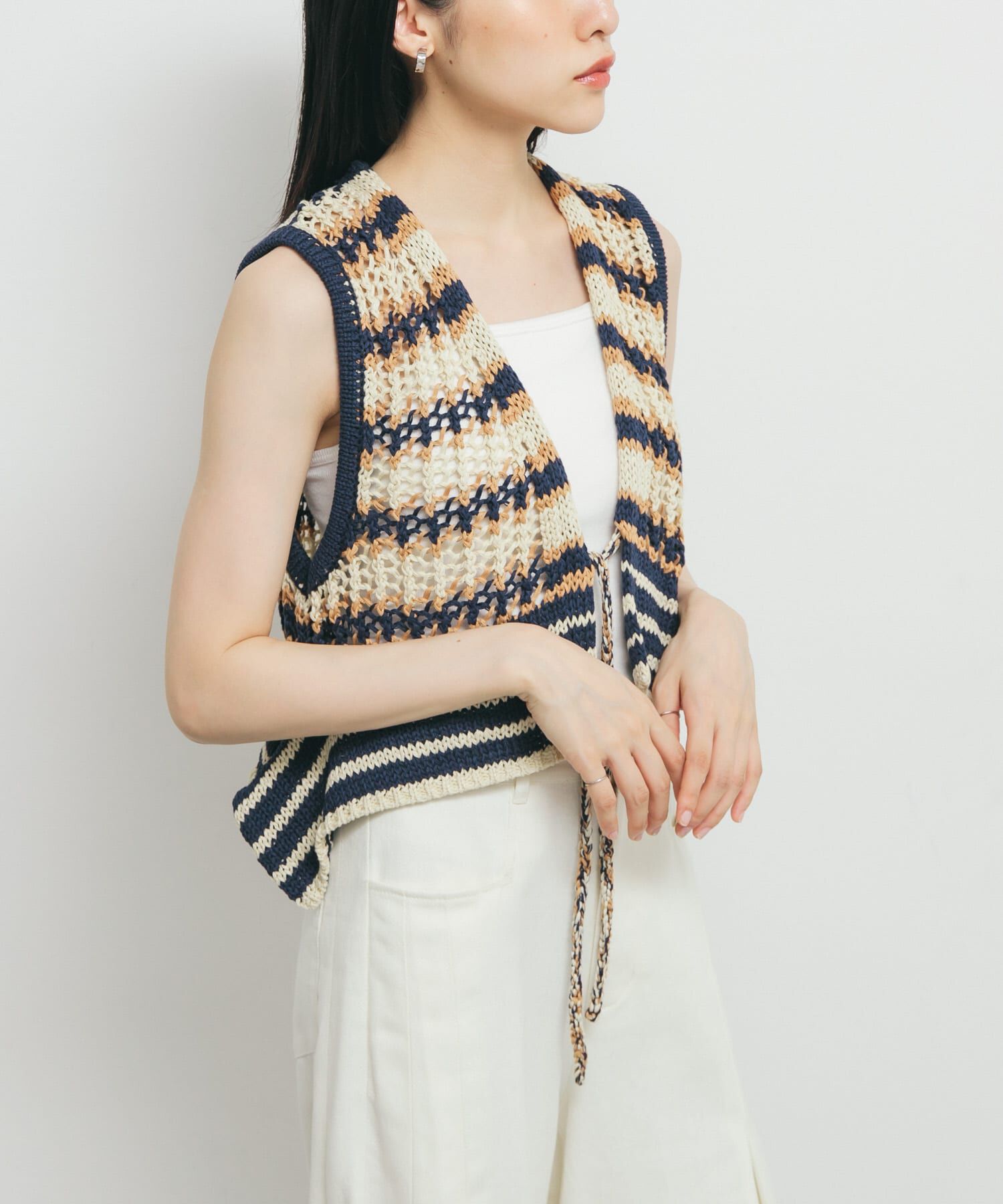  「2WAYボーダーベスト」|ニット・セーター|