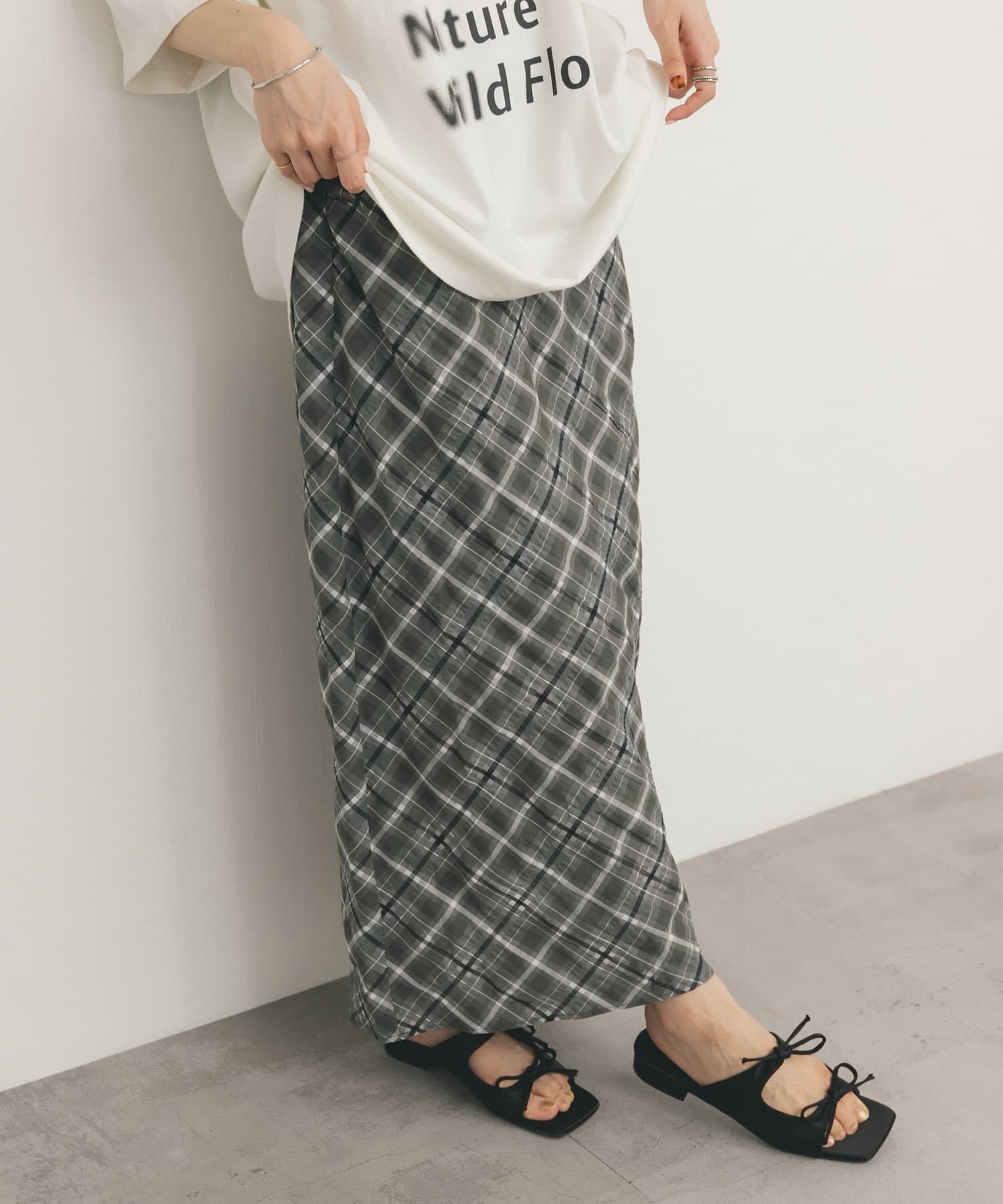  「シアーチェックIラインスカート」|スカート|グレー系その他