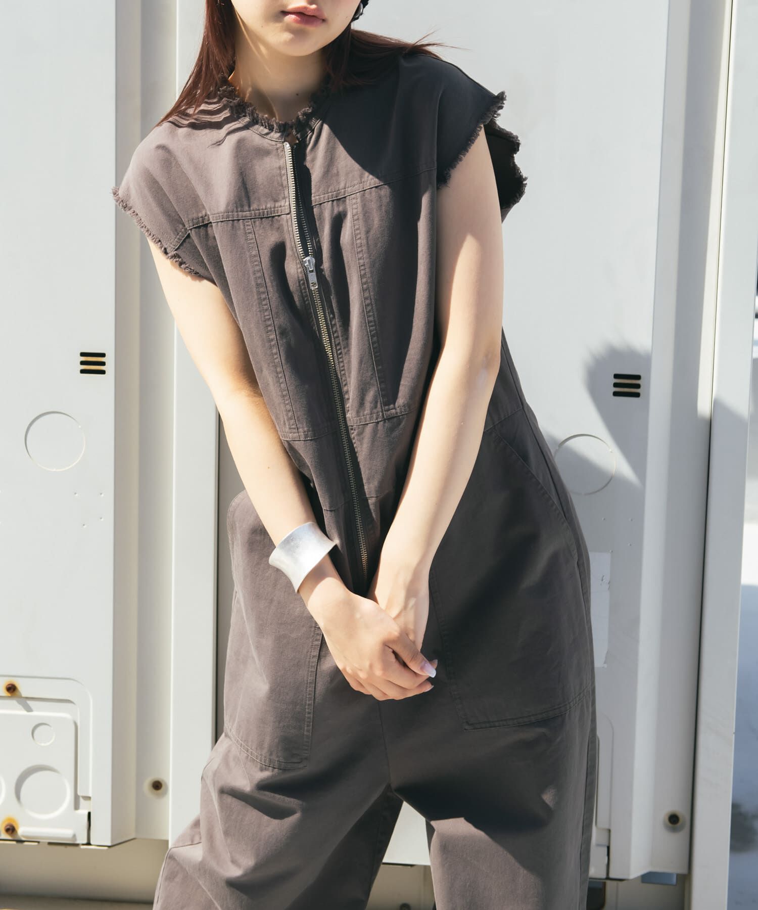  「フロントZIPジャンプスーツ」|スカート|チャコールグレー