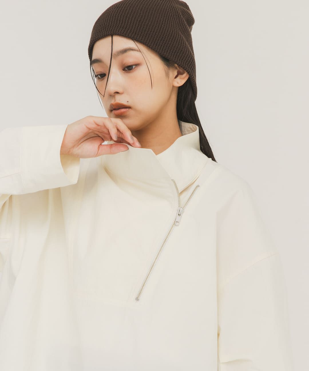  「スラントZIPアノラック」|ノーカラーコート|