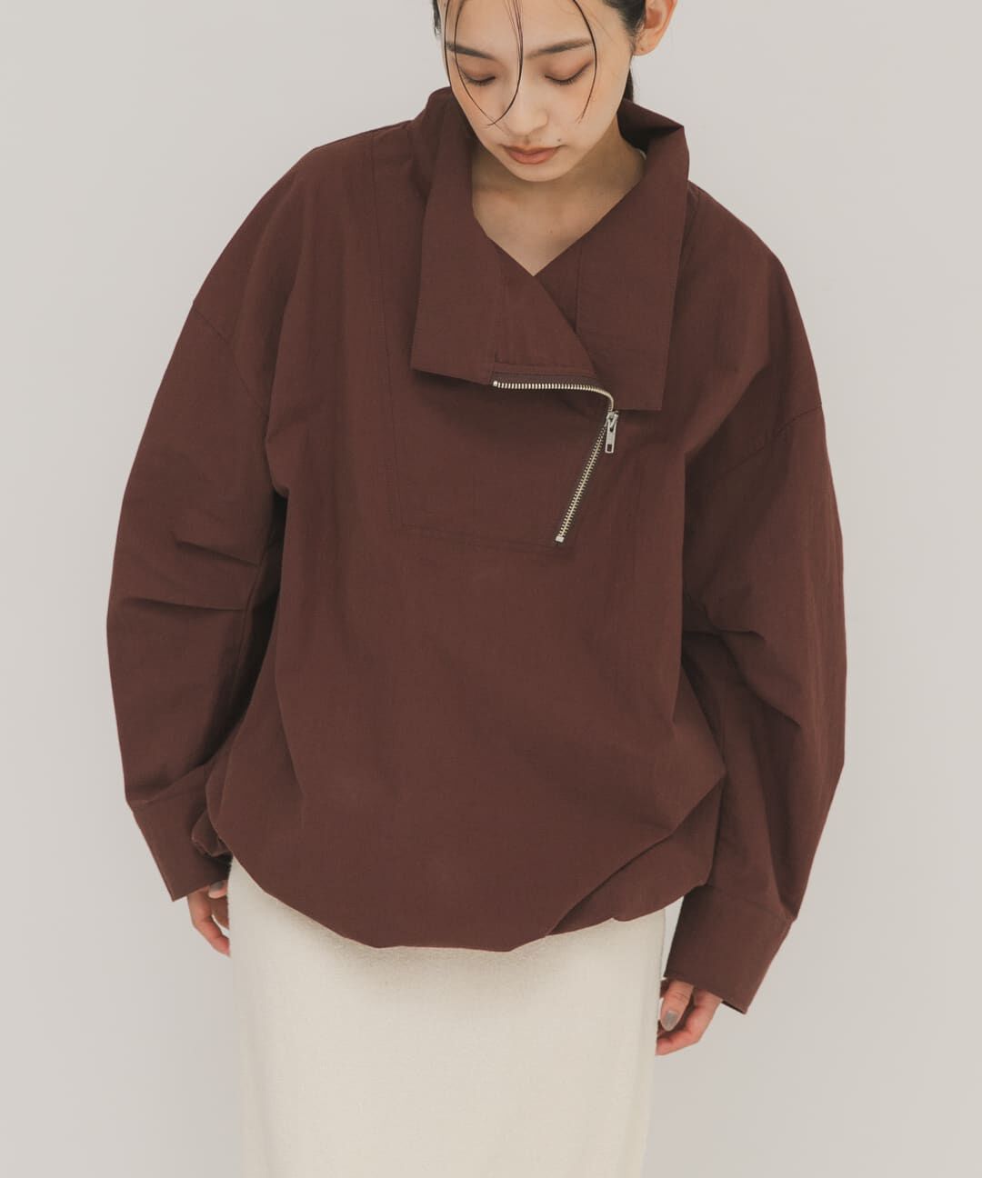  「スラントZIPアノラック」|ノーカラーコート|