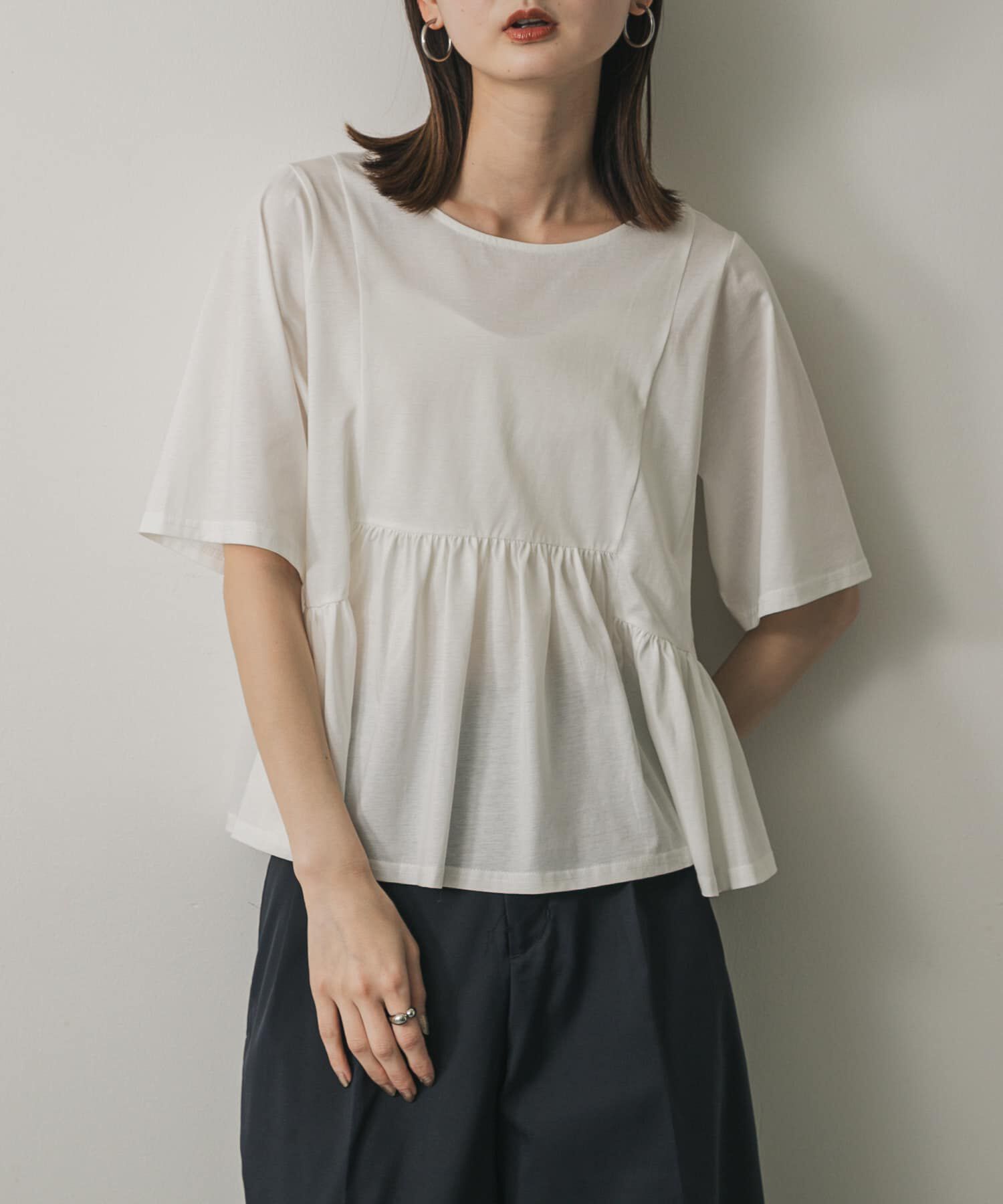 SENSE OF PLACE by URBAN RESEARCH「クルーネックペプラムフリルトップ」|Tシャツ・カットソー|オフホワイト