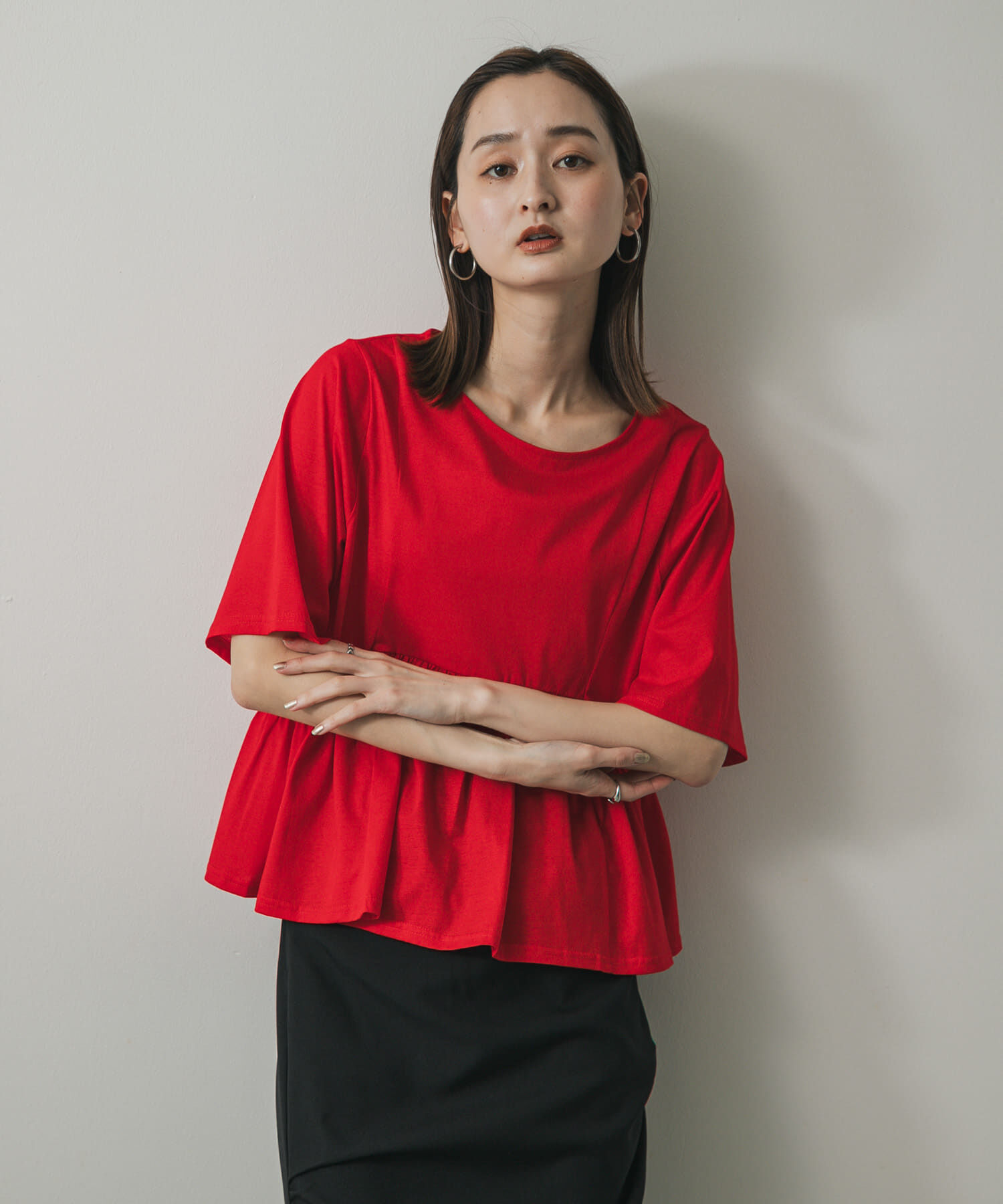 SENSE OF PLACE by URBAN RESEARCH「クルーネックペプラムフリルトップ」|Tシャツ・カットソー|