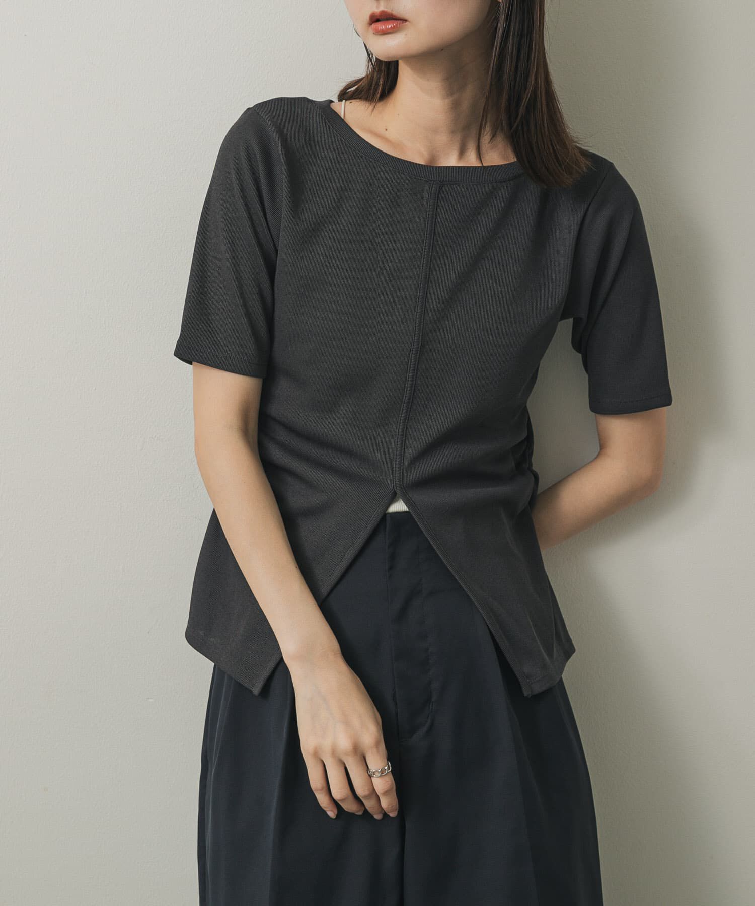 SENSE OF PLACE by URBAN RESEARCH「2WAYウエストギャザーリブトップ」|Tシャツ・カットソー|チャコールグレー