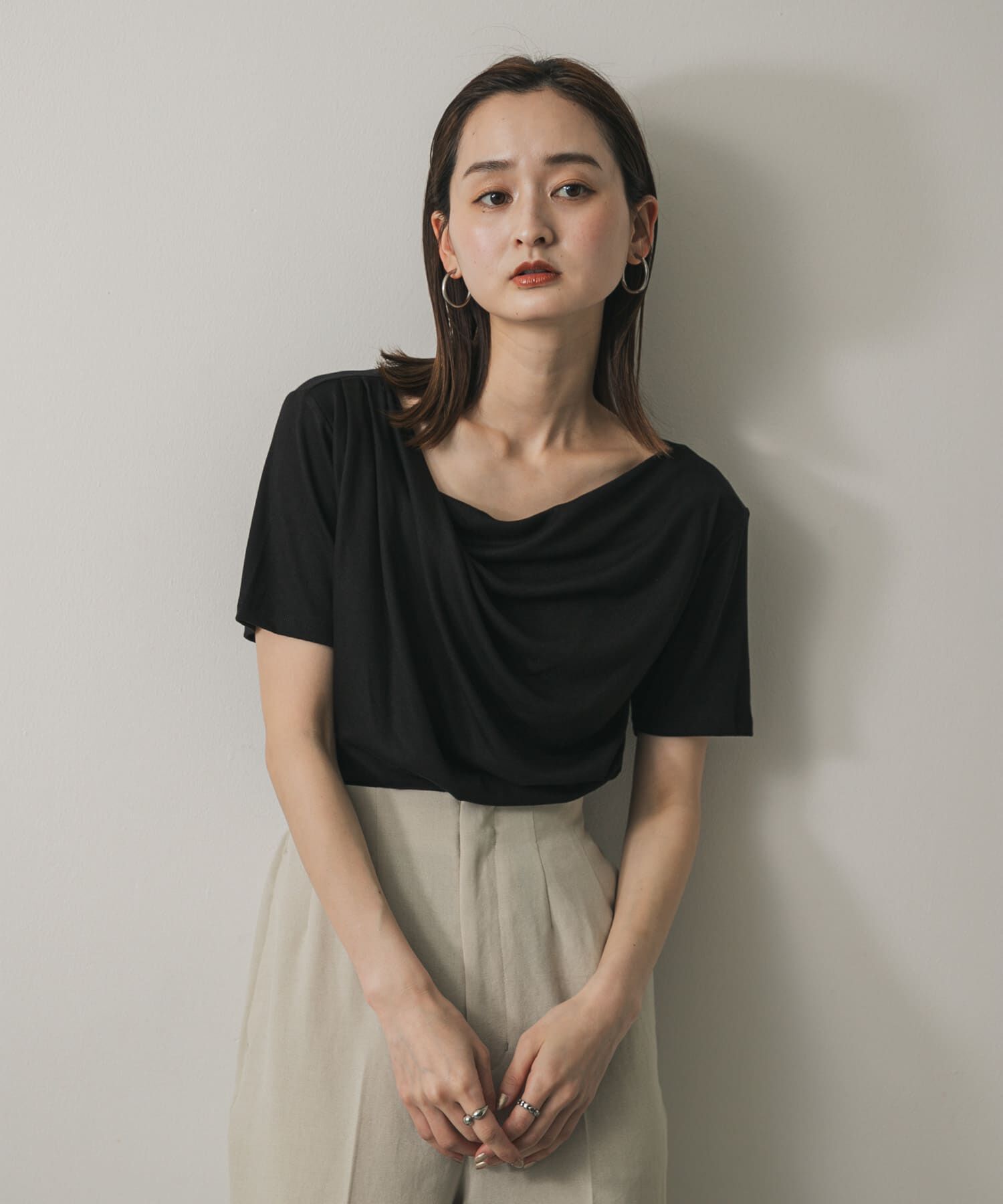 SENSE OF PLACE by URBAN RESEARCH「アシメドレープトップ(半袖)」|Tシャツ・カットソー|