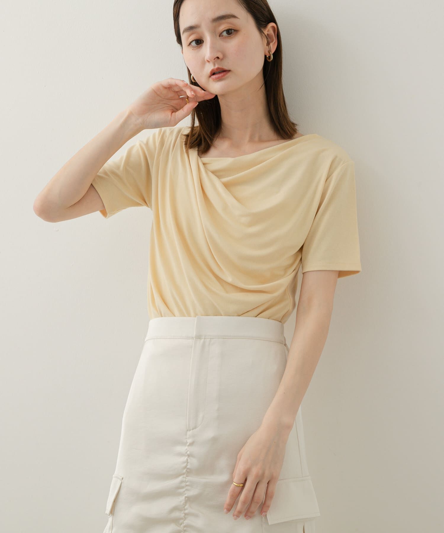 SENSE OF PLACE by URBAN RESEARCH「アシメドレープトップ(半袖)」|Tシャツ・カットソー|