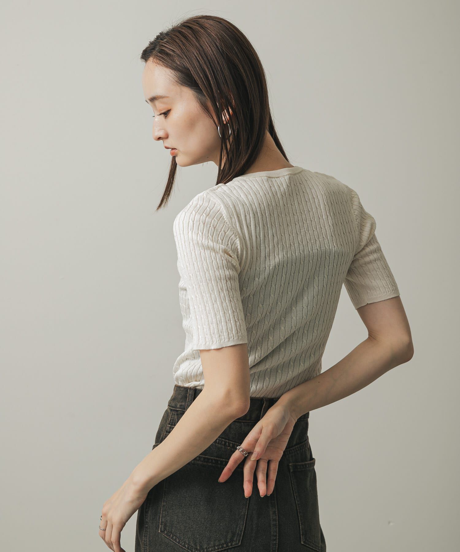 SENSE OF PLACE by URBAN RESEARCH「ヘンリーネックミニケーブルセーター(半袖)」|ニット・セーター|