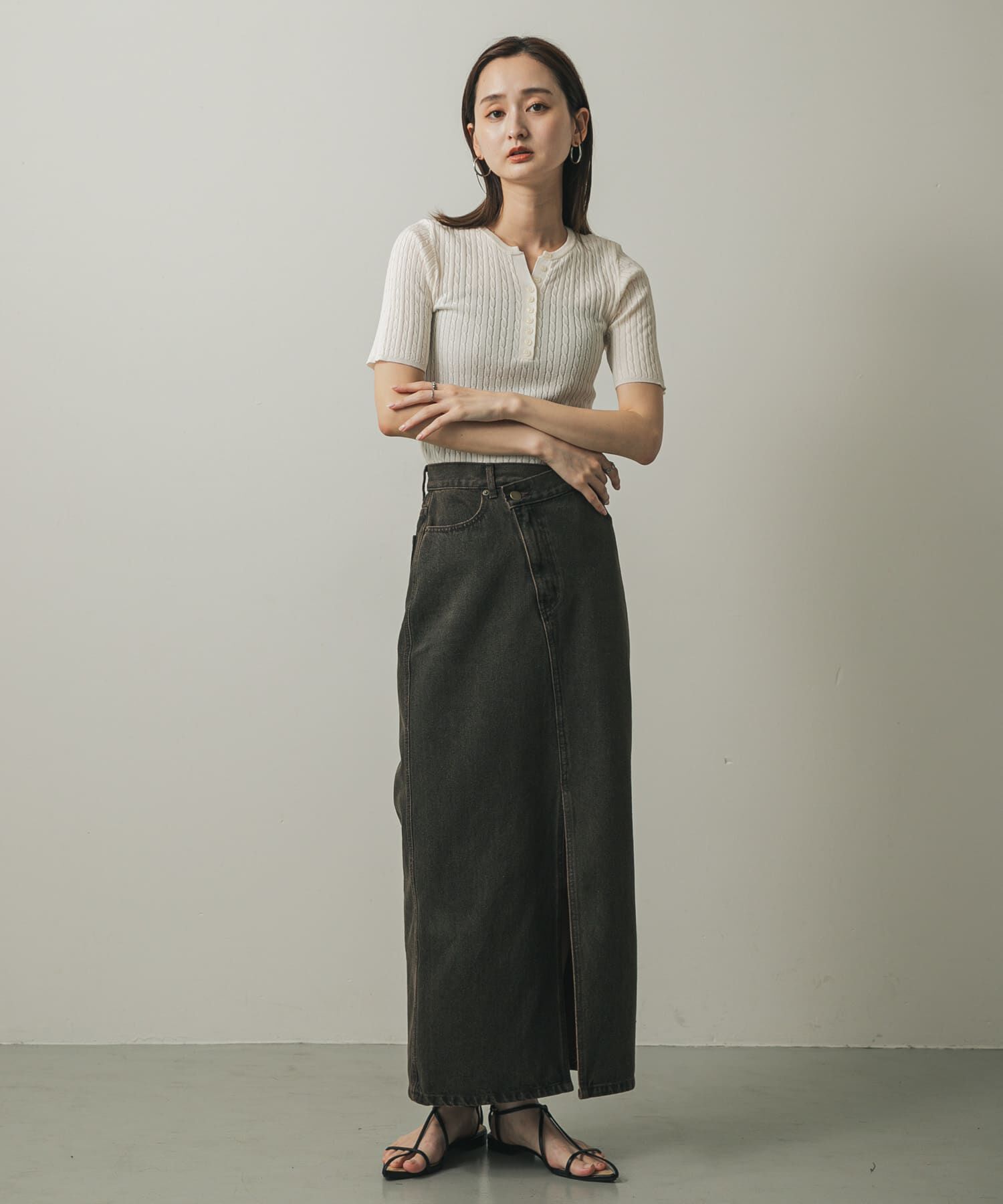 SENSE OF PLACE by URBAN RESEARCH「ヘンリーネックミニケーブルセーター(半袖)」|ニット・セーター|