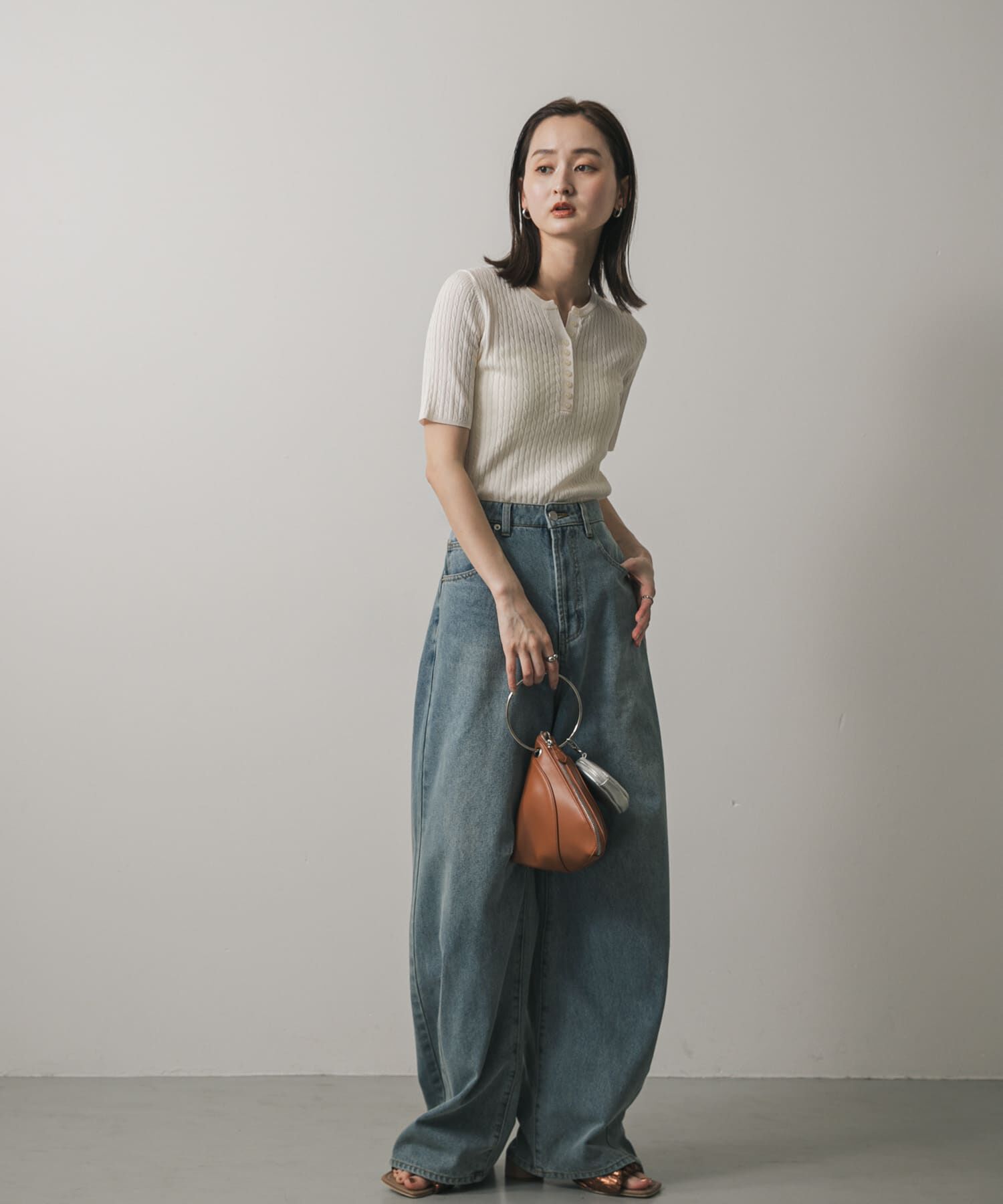 SENSE OF PLACE by URBAN RESEARCH「ヘンリーネックミニケーブルセーター(半袖)」|ニット・セーター|