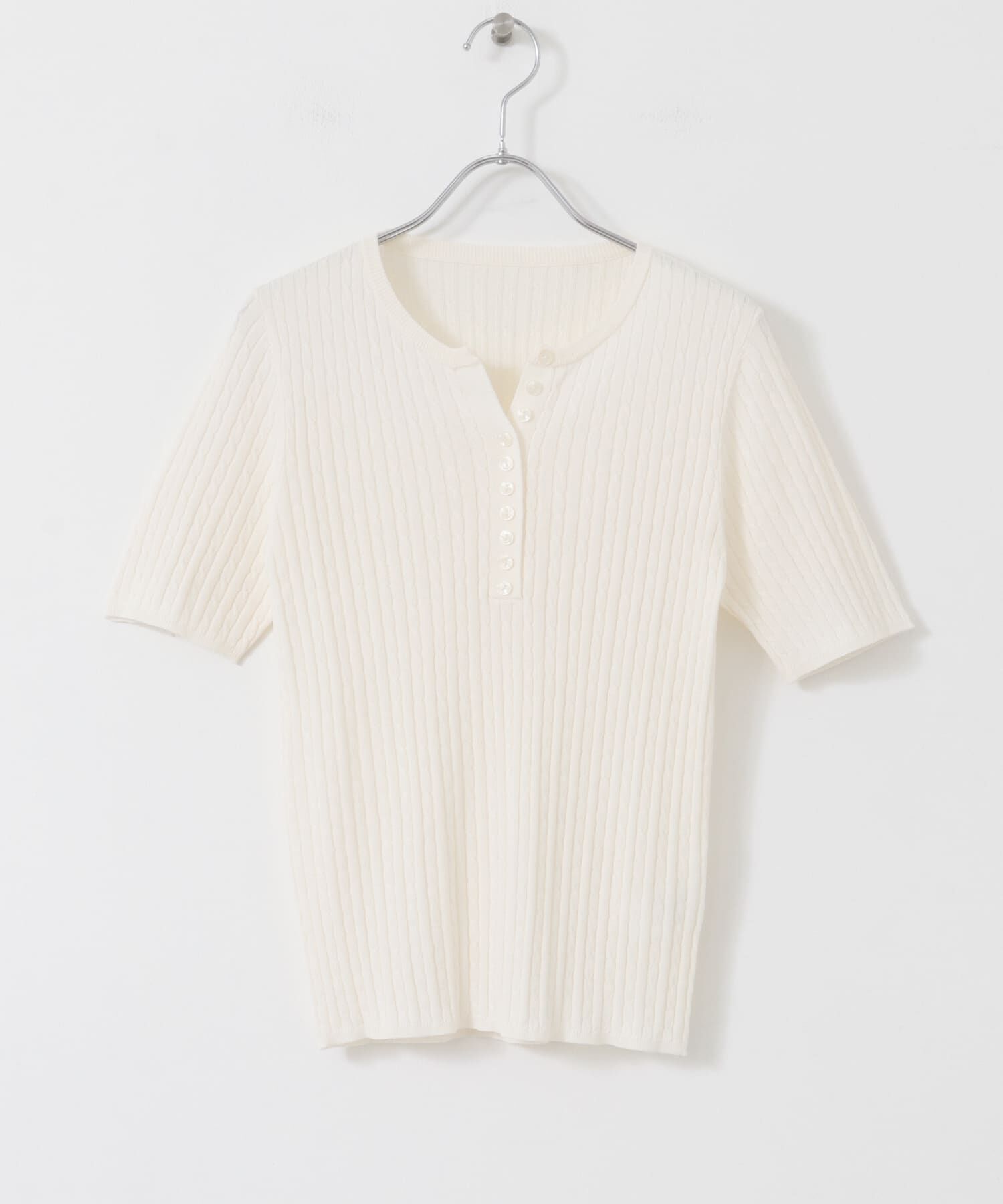 SENSE OF PLACE by URBAN RESEARCH「ヘンリーネックミニケーブルセーター(半袖)」|ニット・セーター|