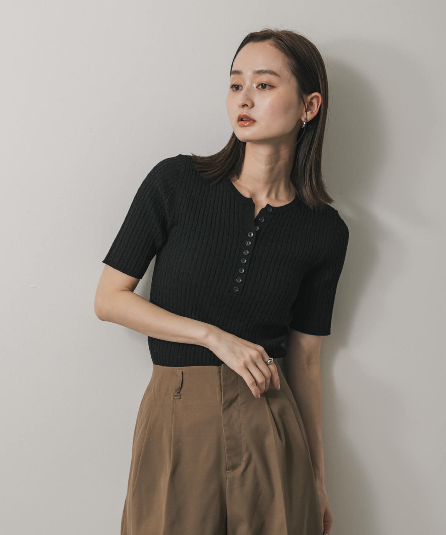 SENSE OF PLACE by URBAN RESEARCH「ヘンリーネックミニケーブルセーター(半袖)」|ニット・セーター|