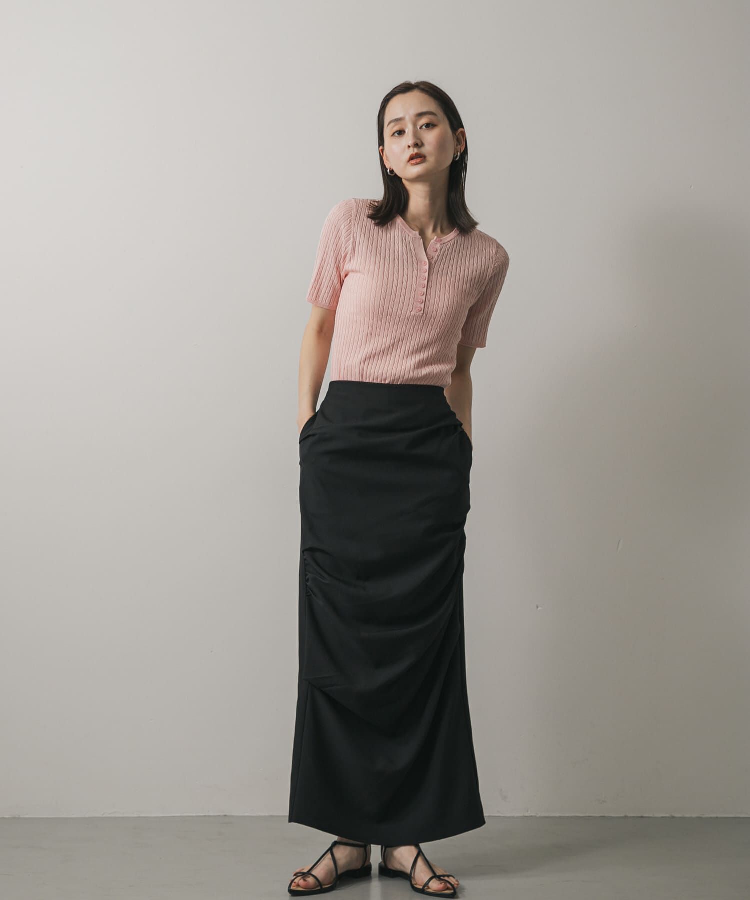 SENSE OF PLACE by URBAN RESEARCH「ヘンリーネックミニケーブルセーター(半袖)」|ニット・セーター|