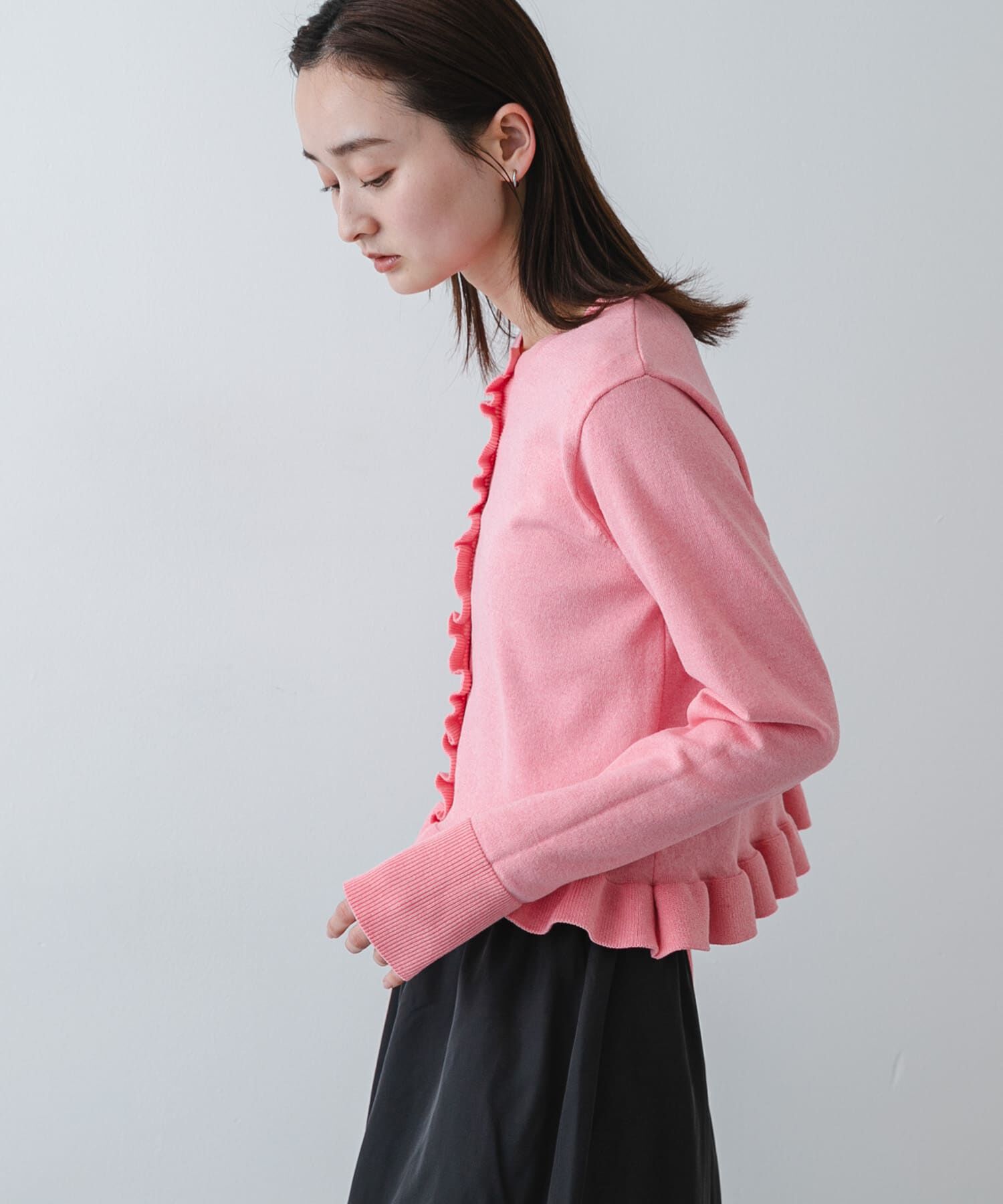 SENSE OF PLACE by URBAN RESEARCH「『洗濯可』フリルトリムニットカーディガン」|ニット・セーター|ピンク