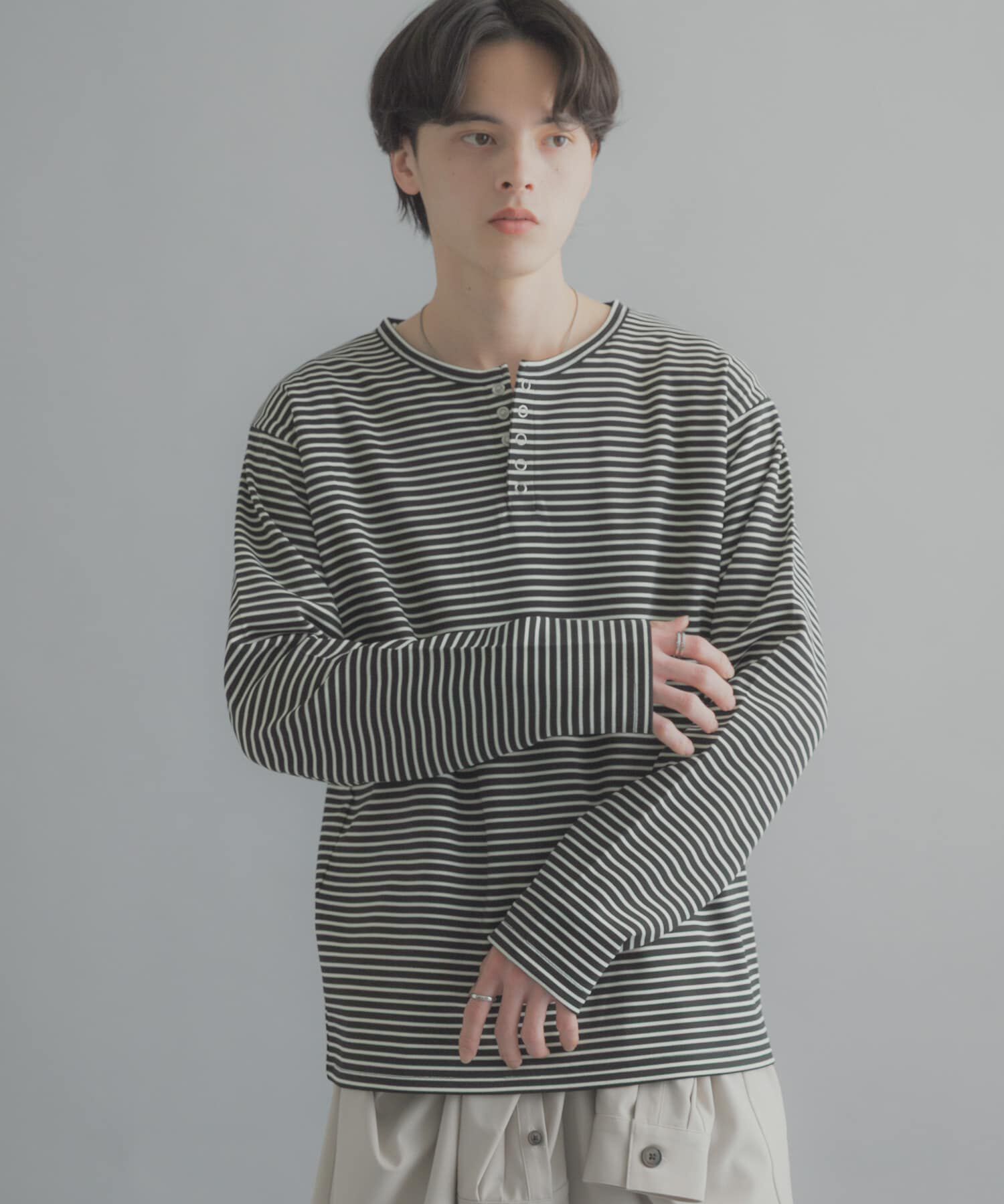 SENSE OF PLACE by URBAN RESEARCH「ボーダーヘンリーネックロングTシャツ」|Tシャツ・カットソー|