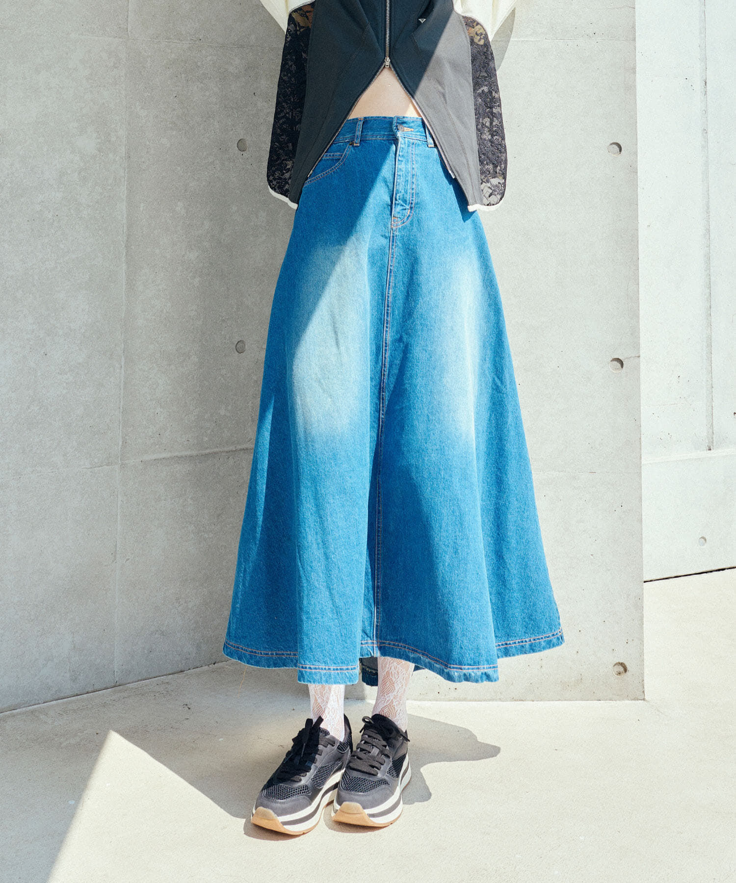 SENSE OF PLACE by URBAN RESEARCH「ANNA SUI NYC　オーバードレープデニムロングスカート」|スカート|