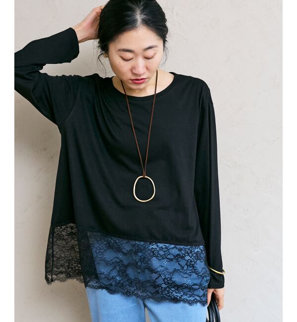  「裾レースコンビカットソー」|Tシャツ・カットソー|
