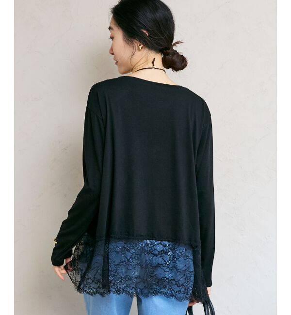  「裾レースコンビカットソー」|Tシャツ・カットソー|