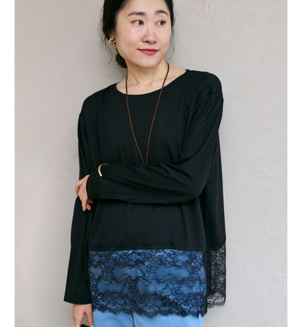  「裾レースコンビカットソー」|Tシャツ・カットソー|